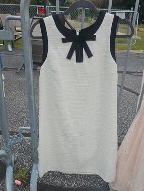 CeCe Cream Shift Dress with Black Trim and Bow